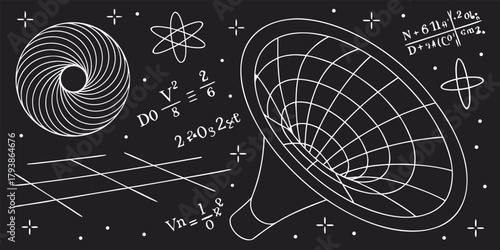Black Hole Universe Science Physics Spacetime Diagram with vector illustration
