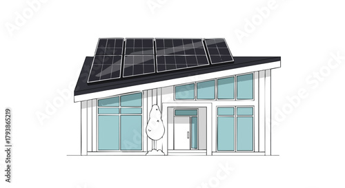 Sustainable living illustrated: A modern home embracing solar energy for eco-conscious design and futuristic architecture