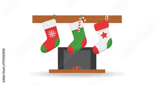 Fireplace mantel with hanging stockings
