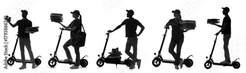 Many silhouettes of courier...