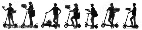 Many silhouettes of courier...