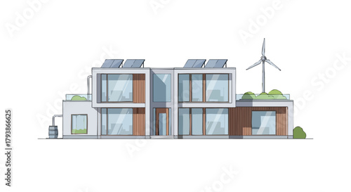Sustainable modern home design showcasing renewable energy integration and minimalist architectural concepts displaying futuristic living concepts