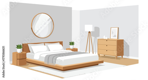 Serene bedroom retreat with minimalist design elements emphasizing comfort and stylish simplicity a quiet and inviting space for relaxation