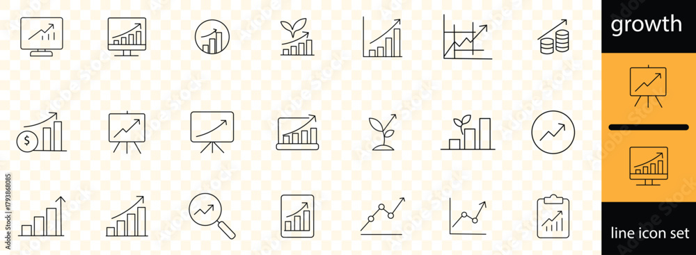 Obraz premium growth and success set of web icons in line style. Growth and success icons for web and mobile app. Growth profit, career progress, business people, strategy, coaching, tutorship, success