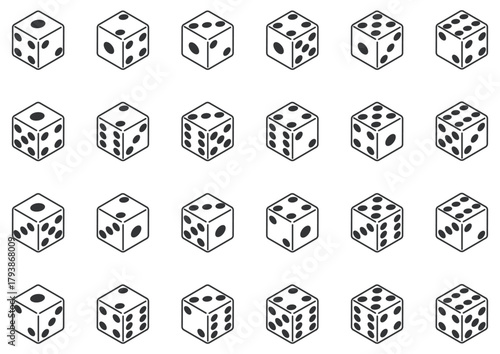 アイソメトリック・ダイスセット（黒ドット） | 6面全パターン網羅