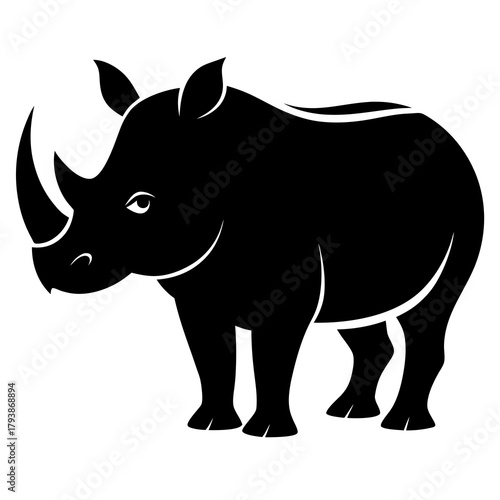 Black rhinoceros silhouette, a powerful and iconic african mammal, isolated on a