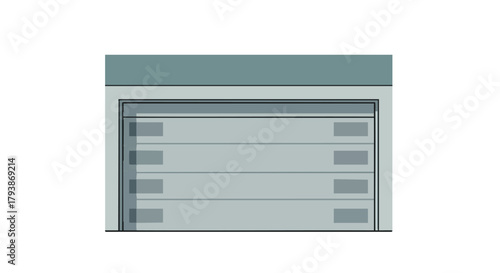 Depiction of a modern sectional overhead garage door in a subtle muted gray color scheme providing an architectural element design aesthetics