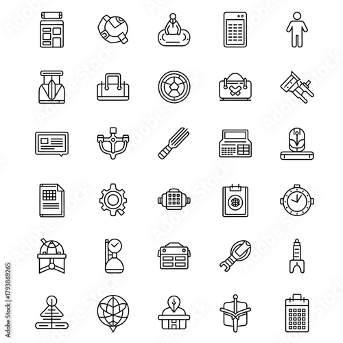 A versatile collection of universal thin line icons for web and mobile design, covering business, travel, and technology themes