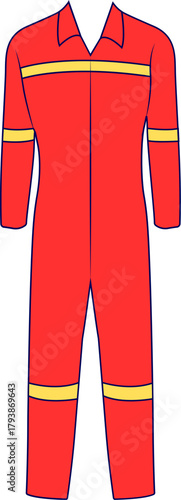 Vector illustration of Firefighter dress on white. Red Firefighter dress. Fireman Uniform Pant and Jacket. 