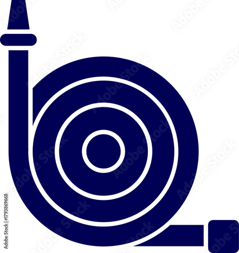 Silhouette of coiled fire hose. Solid black Coiled fire hose with nozzle. coiled garden, fire, and water equipment. coiled fire hose pipe silhouette. Fire hose reel icon for fire safety equipment. 