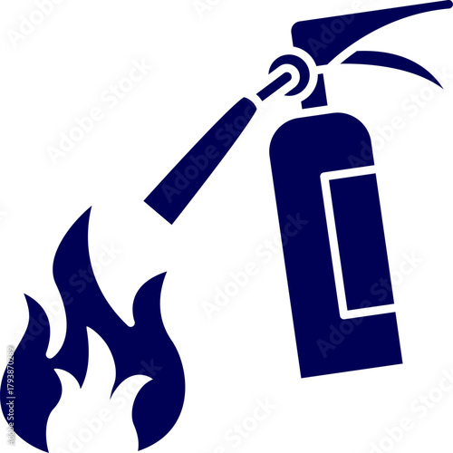 Silhouette Vector of Fire extinguisher use on fire. Safety and Emergency Use of Powder Fire Extinguisher and Flame Icon. How to use fire extinguisher. 
