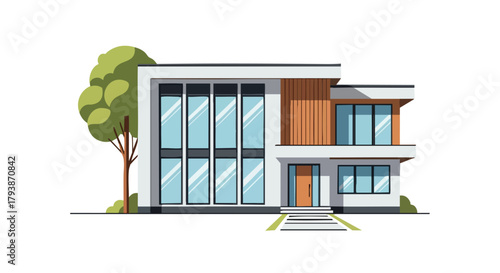 Sleek Two-Story Residence with Modern Facade and Lush Greenery for Contemporary Living Experience