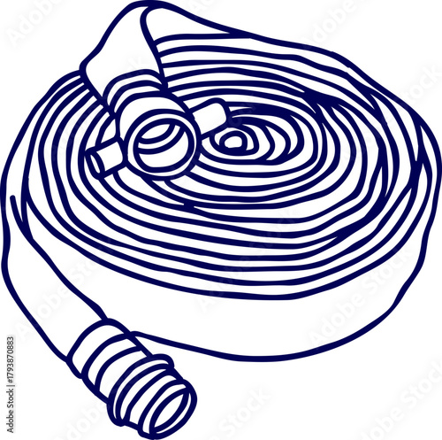 vector illustration of Fire hose pipe. Fire hose pipe rolled up. Water Hose Coil. illustration of a coiled fire hose. Coiled garden hose with nozzle. 