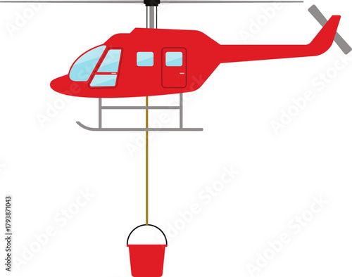 Fire service helicopter icon. emergency service icons for safety and rescue operations vector. Firefighting Helicopter Coloring Page Illustration. Red helicopter extinguishing flames in a field. 