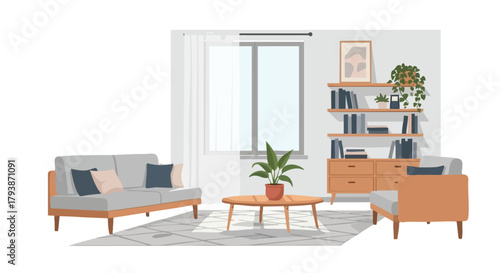 Stylized living room scene showcasing minimalist furniture arrangement and natural light atmosphere emphasizing the tranquility of modern home decor