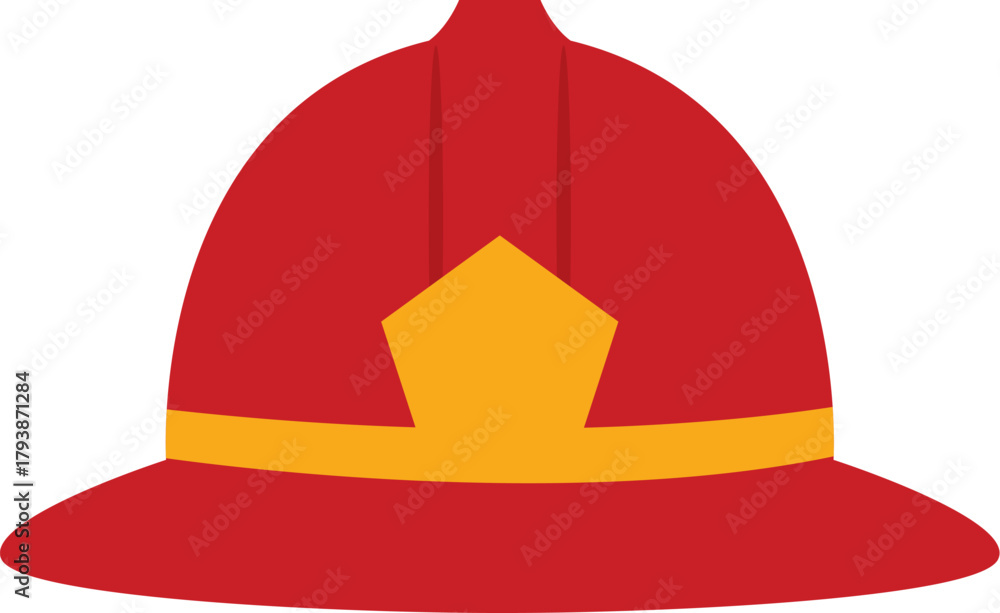Naklejka premium Vector of red fire helmet. Firefighter helmet illustration, safety gear, protective head equipment, emergency service, fire department.