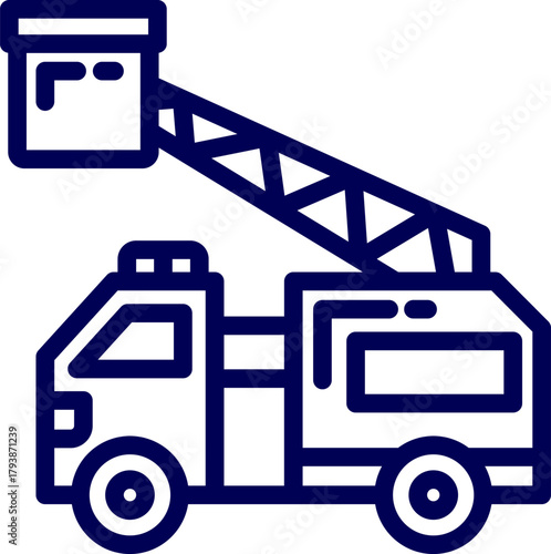Fire truck outline. fire truck with extended ladder. Fire Truck Side View. Line art vector of Fire truck. 
