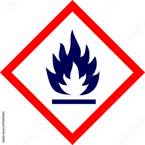 Fire danger sign. Flammable Hazard Symbol. Flammable Warning Sign for Labelling of Chemicals. Flammable Materials Warning Sign. pictogram, sign, label, alert, chemical, industry. 
