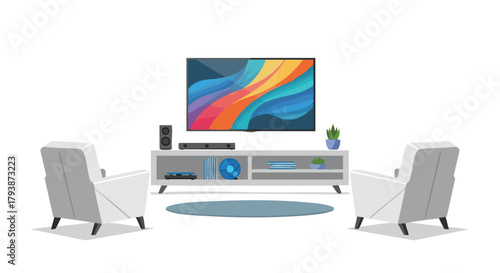 Elegant Home Interior Design with Modern Entertainment Center and Harmonious Colors