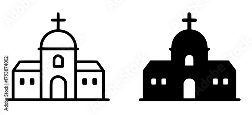 Minimalist icon, church vector, black and white, outline and silhouette