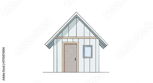 Conceptual Illustration of a Minimalist White Cabin with Simple Lines and a Gabled Roof architectural design for eco home sustainable living concept