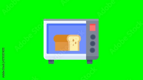 Animation video of tlat design toaster oven with bread