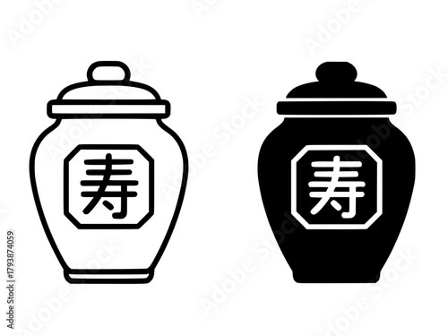 Minimalist icon, chinese jar vector, black and white, outline and silhouette