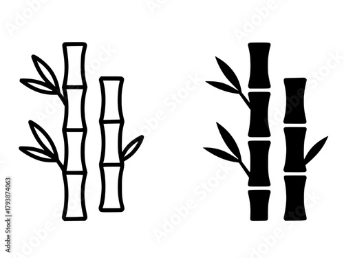 Minimalist icon, bamboo vector, black and white, outline and silhouette