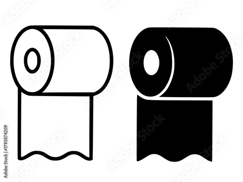 Minimalist icon, tissue roll vector, black and white, outline and silhouette