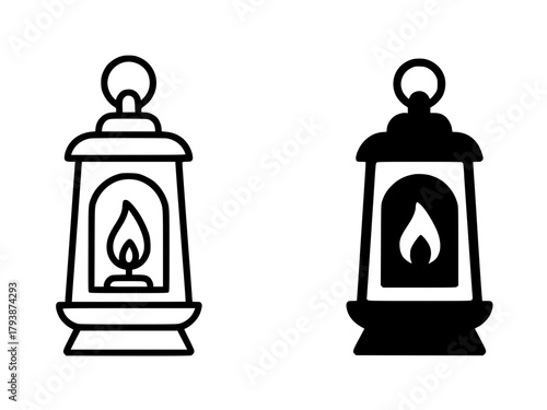 Minimalist icon, lantern vector, black and white, outline and silhouette