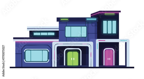 Futuristic multi-level home showcasing modern design and vibrant color accents providing a vision of contemporary urban living