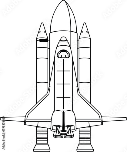 Space shuttle front view, rocket boosters, NASA spacecraft, external fuel tank, cockpit window, orbital engines, shuttle wings, launch vehicle, aerospace design, space mission