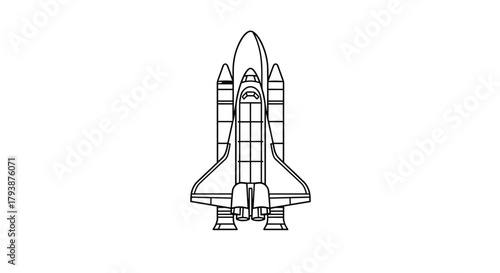Space shuttle front view, rocket boosters, NASA spacecraft, launch vehicle, aerospace engineering, space travel, orbital flight, shuttle silhouette, exploration, technology