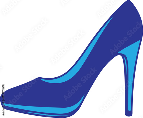 High heel shoe icon vector in elegant blue gradient style, editable stroke design for fashion, footwear, style illustration, and dressy occasion graphics.
