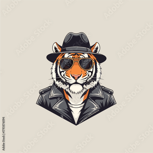 Cool Tiger in Leather Jacket and Fedora