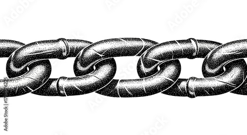 Conceptual representation of chain links depicted in a stark monochrome illustration