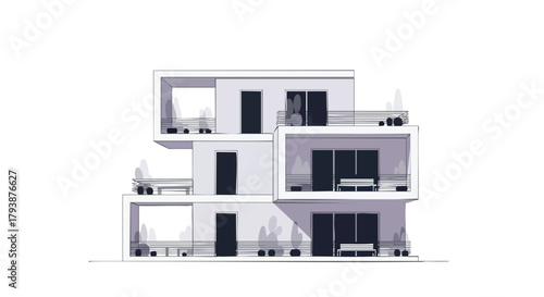 Modern Apartment Building with Balconies a Contemporary Residential Design Concept Drawing of Urban Living Space for sale or renting property