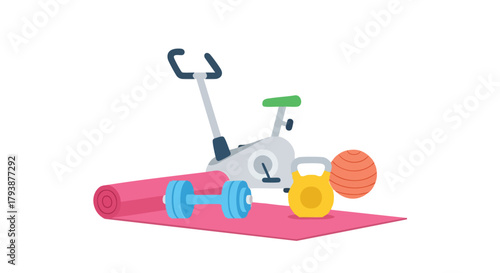 Vibrant Exercise Equipment Composition on a Pink Mat for a Healthy Lifestyle visual depiction