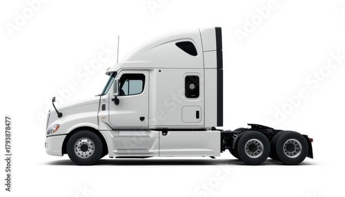 White Semi-Truck Tractor Unit Mockup — on transparent png Background