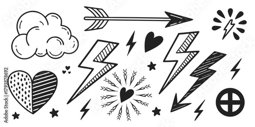 Hand-Drawn Doodle Sketch Graphic Elements Set with vector illustration