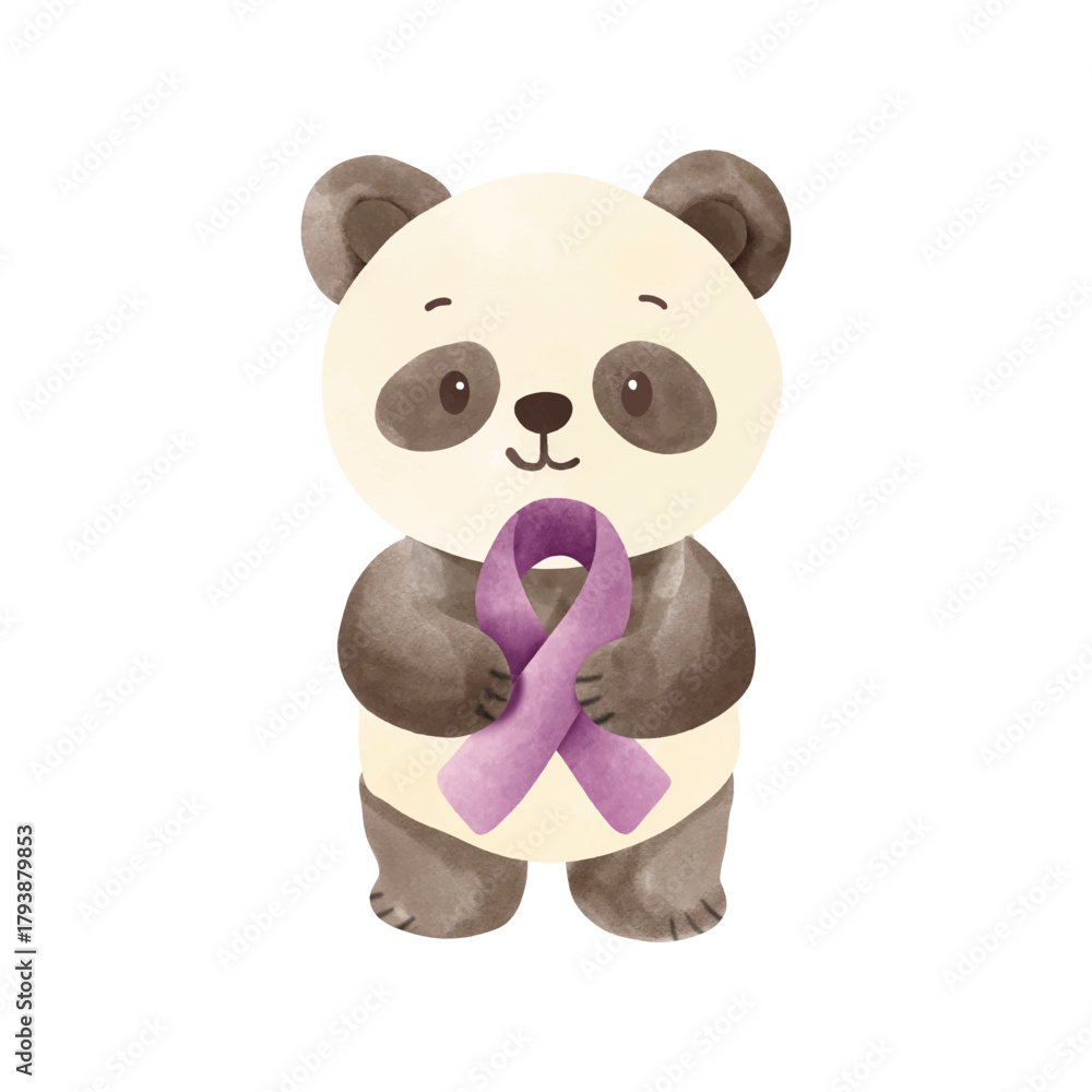 Naklejka premium Cute Animals Holding Purple Ribbons