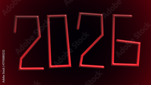 Neon red wireframe digits creating dramatic futuristic 2026 new year composition