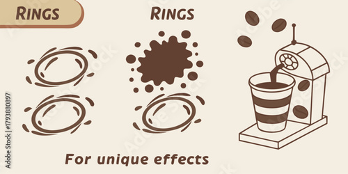 Coffee Rings Splash Machine Drink Vector Effects with vector illustration