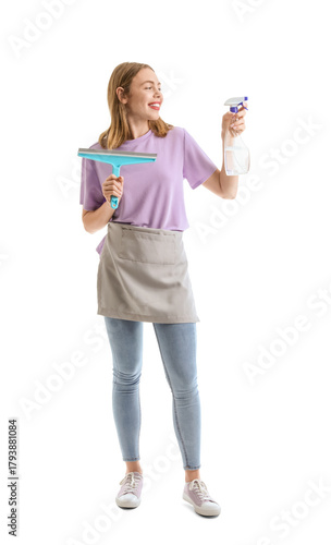 Young woman with bottle of ...