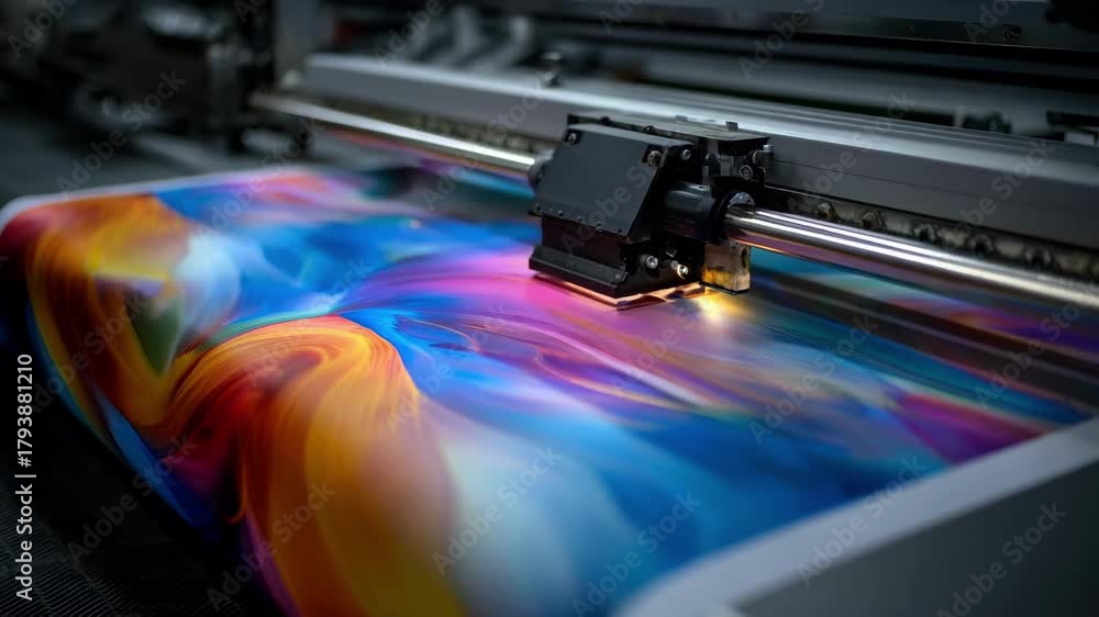 Medium shot capturing hightemperature heat transfer printing technique on synthetic fabric emphasizing durability and vivid design adherence