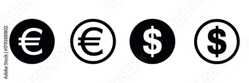 Internet money icons, digital currency flat symbols for applications