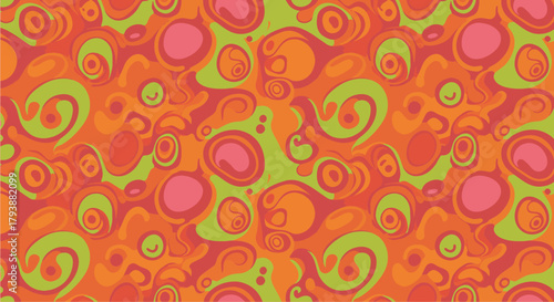 Abstract groovy seamless pattern with psychedelic swirls in a vibrant retro 60s style, a colorful funky background vector illustration for textile design