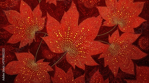 Vibrant Abstract Red Maple Leaves Design with Dots Pattern