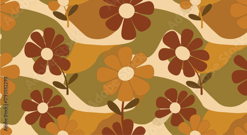 Retro Floral Pattern with Earthy Tones A Groovy Vector Background