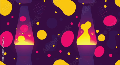 Retro Lava Lamp Pattern with Abstract Shapes and Dark Background for Decorative Design